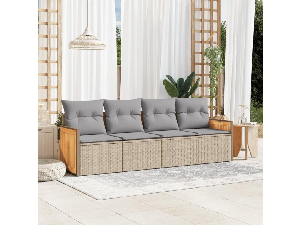 Garden furniture set with cushions, 4 pieces, beige woven resin, 99889GQQW