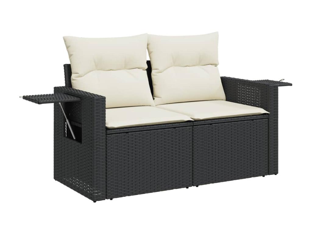8-piece garden furniture set with cushions, black resin wicker, 22546VWVY