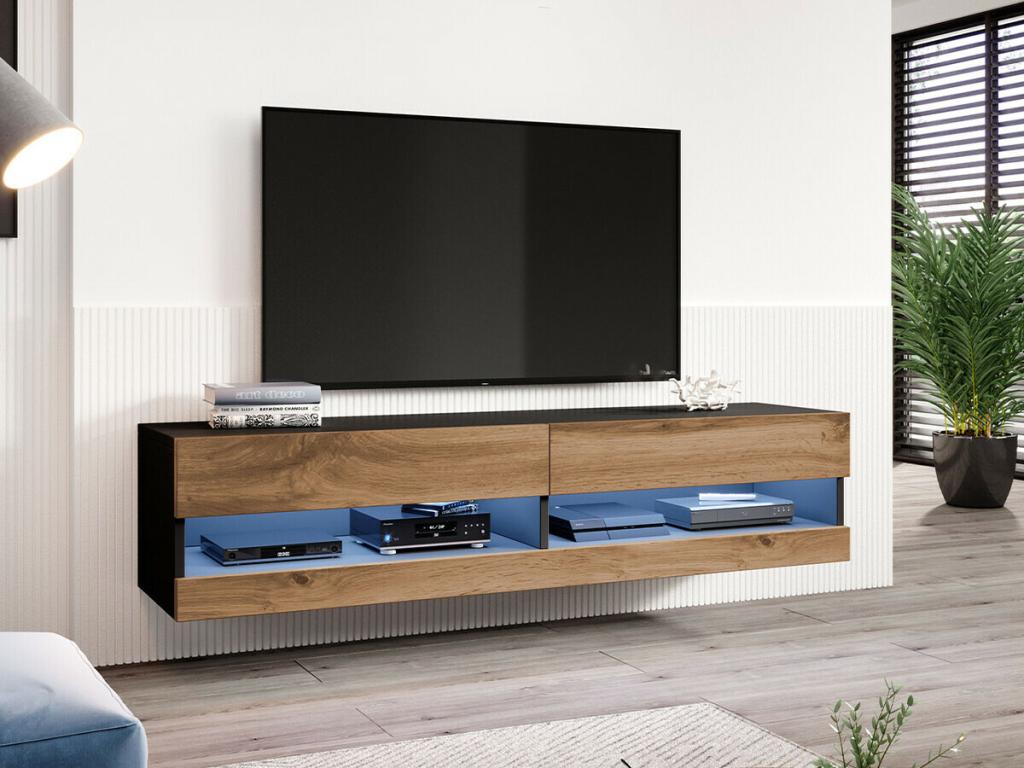 Sunmeub 120 TV Stand, Black - Oak, Sunmeub, 2 doors, 180x30x40cm, 81394NDTT