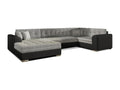 Panoramic convertible sofa in heather grey fabric and black faux leather, chaise longue on the left, Homeboisstore, 340cm, 57164DIMW