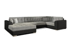 Panoramic convertible sofa in heather grey fabric and black faux leather, chaise longue on the left, Homeboisstore, 340cm, 57164DIMW