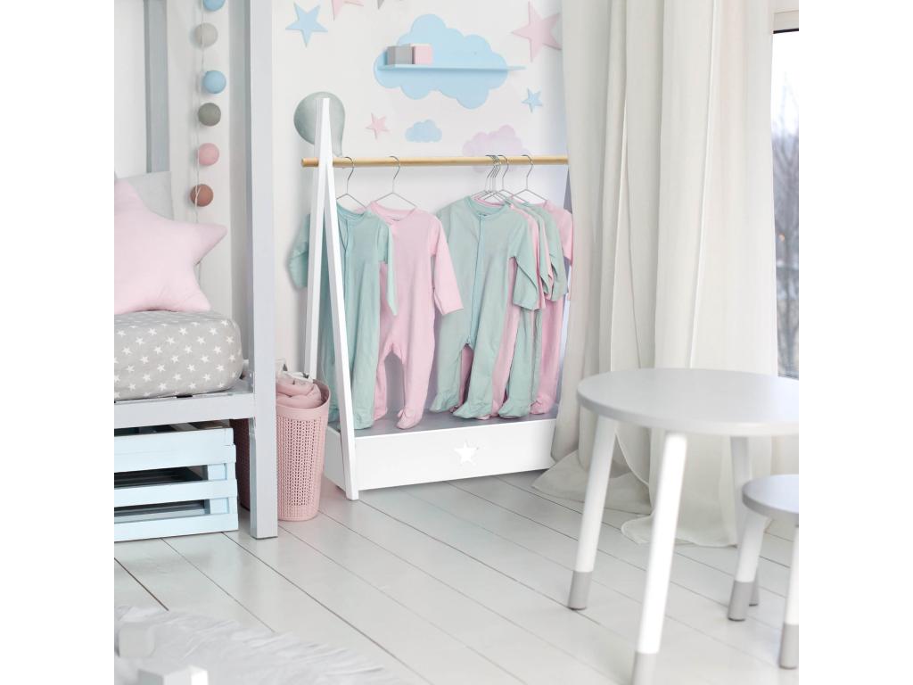 Sunmeub Children's Clothes Hanger Montessori Style White MDF Pine with Shelf 61918IENM