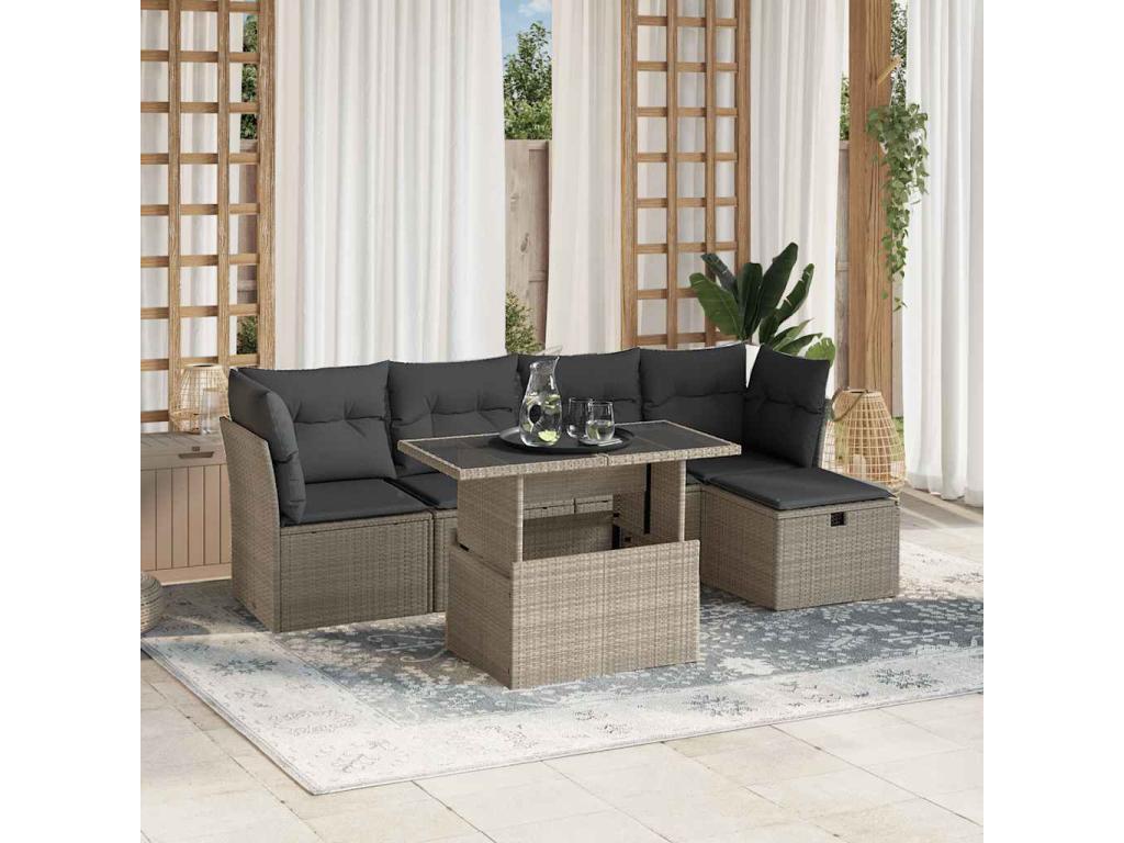 6-piece garden furniture set with light grey cushions, woven resin 59791SFGF