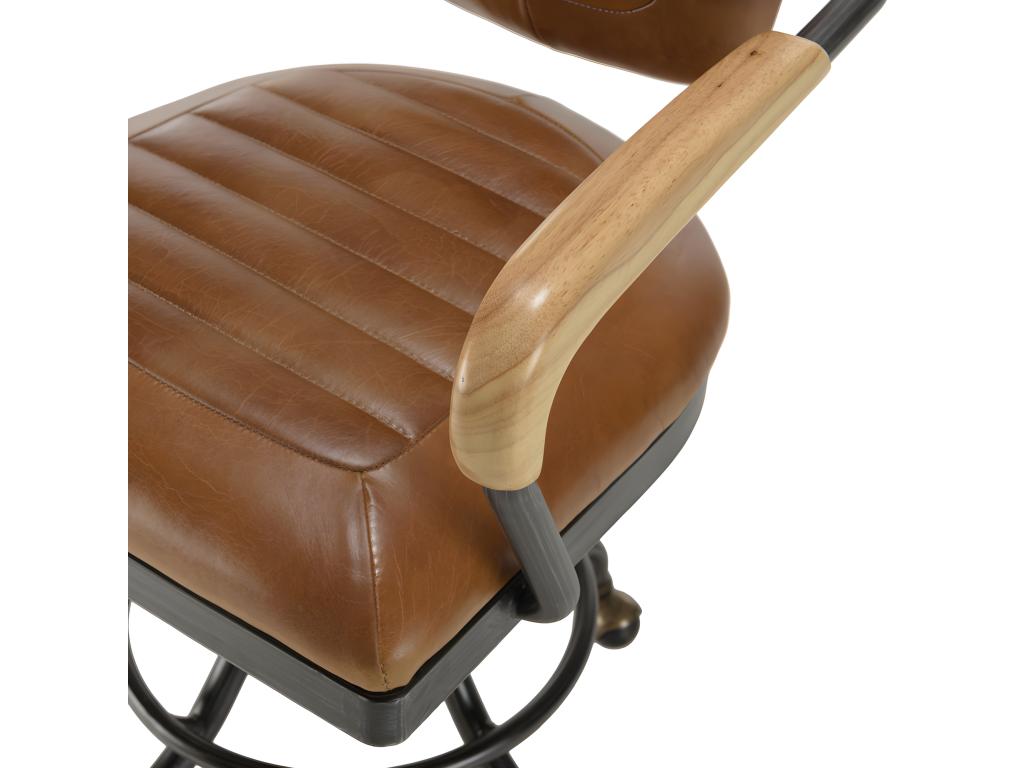 Sunmeub - Vintage Sunmeub armchair in brown leather and black metal with wooden armrests 08017KADK