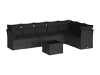 8-piece garden furniture set with cushions, black woven resin, 27070SXZP