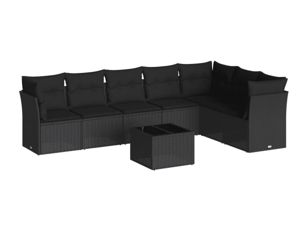 8-piece garden furniture set with cushions, black woven resin, 27070SXZP