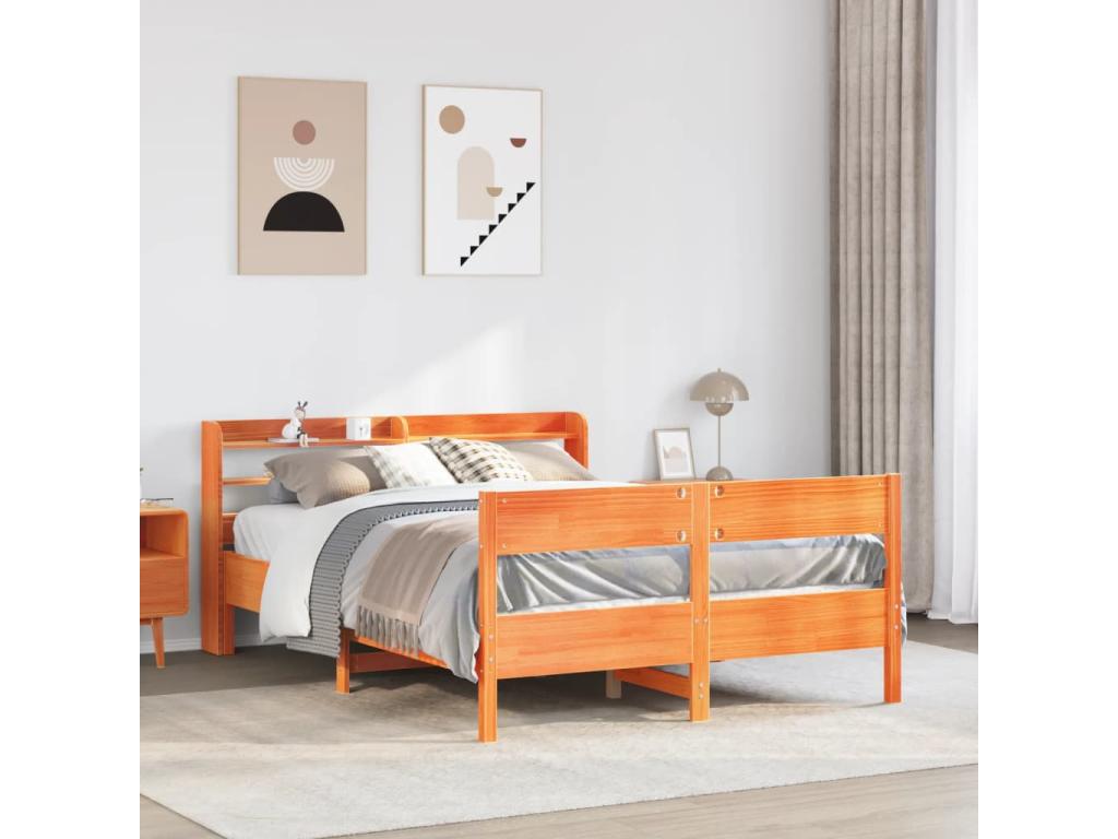 Bed frame without mattress, brown wax finish, 150x200cm, solid pine wood, 35804FVPL