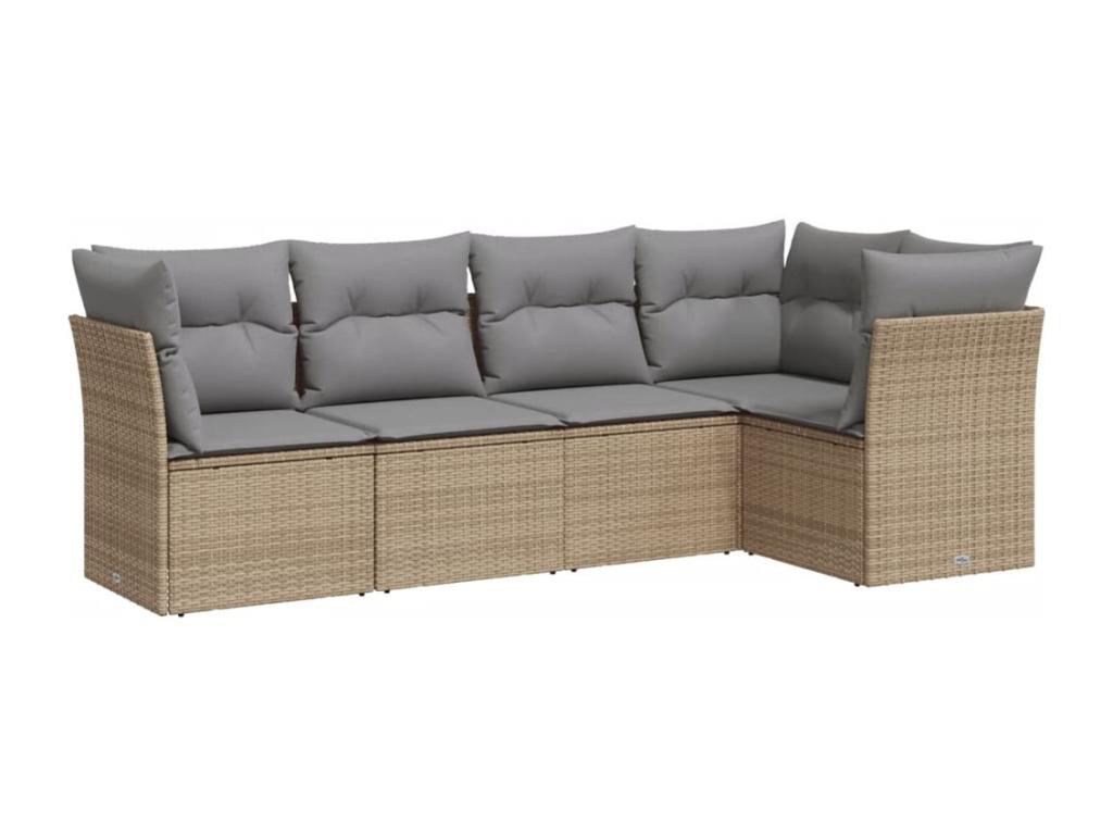 5-piece garden furniture set with cushions, beige woven resin, 41945EOLZ