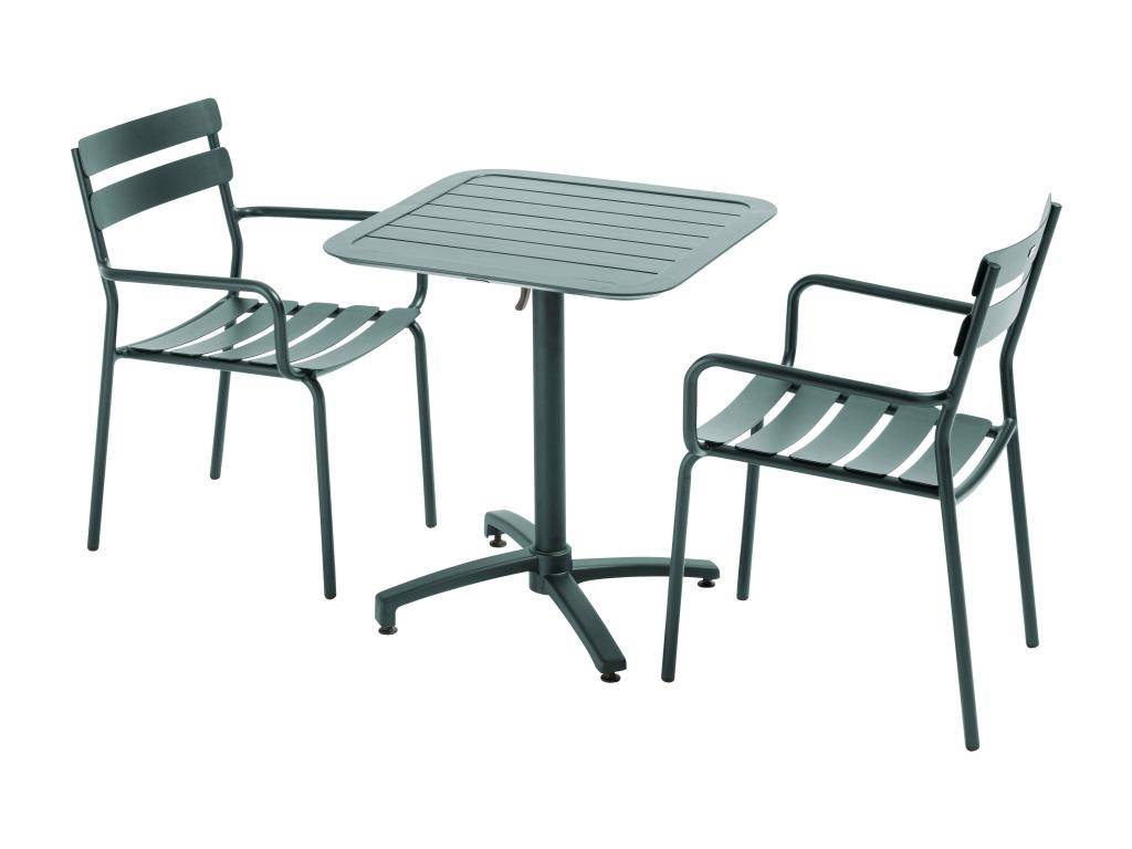 70x70 cm tilting patio table and 2 green armchairs set 40939TJTU