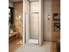 Shower door 76x185cm in 6mm clear tempered glass, pivot shower door with rotating clamp, for alcove installation 56097DSFJ