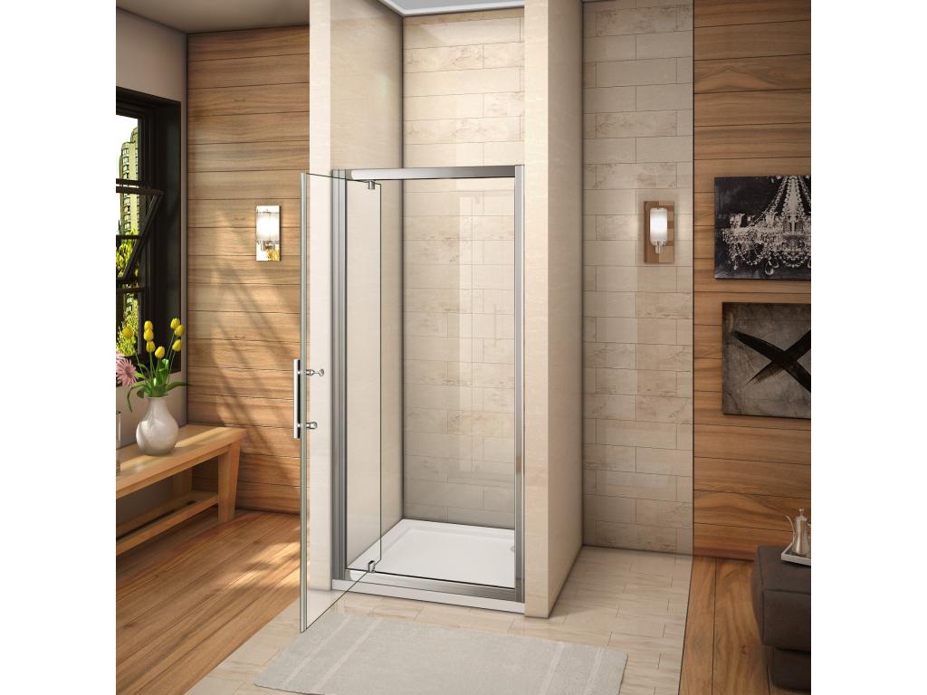 Shower door 76x185cm in 6mm clear tempered glass, pivot shower door with rotating clamp, for alcove installation 56097DSFJ
