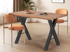 Solid wood dining table - seats 4 to 6 - steel legs - dark natural color 84380RZMZ