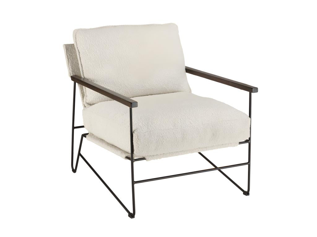 Sunmeub - Ecru fabric armchair with 1 cushion, black metal frame, and wooden armrests 28446RXXY