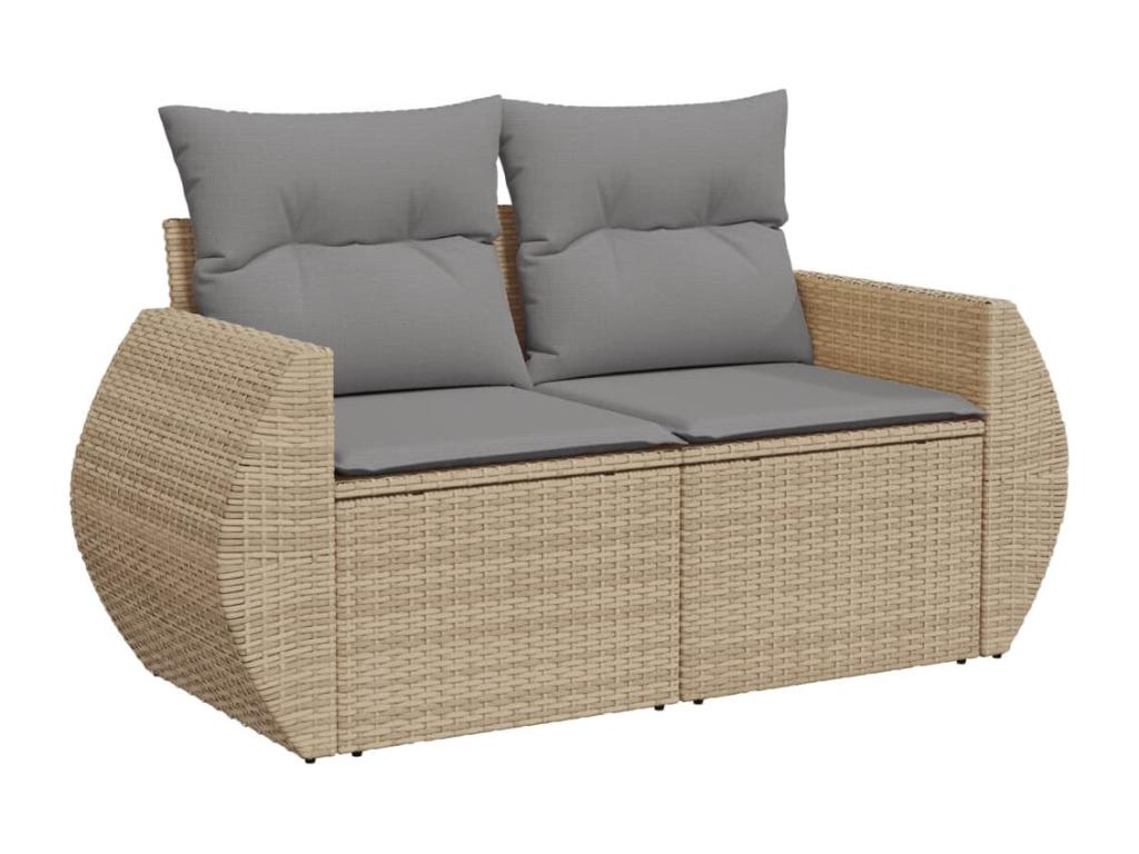 9-piece garden furniture set with cushions, beige wicker resin, 92361ZHTR