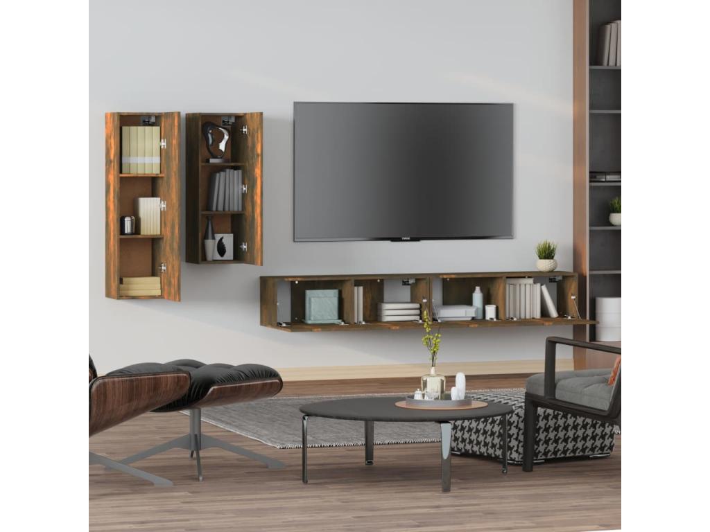 4-Piece TV Stand Set, Smoked Oak Engineered Wood 71510MJXP