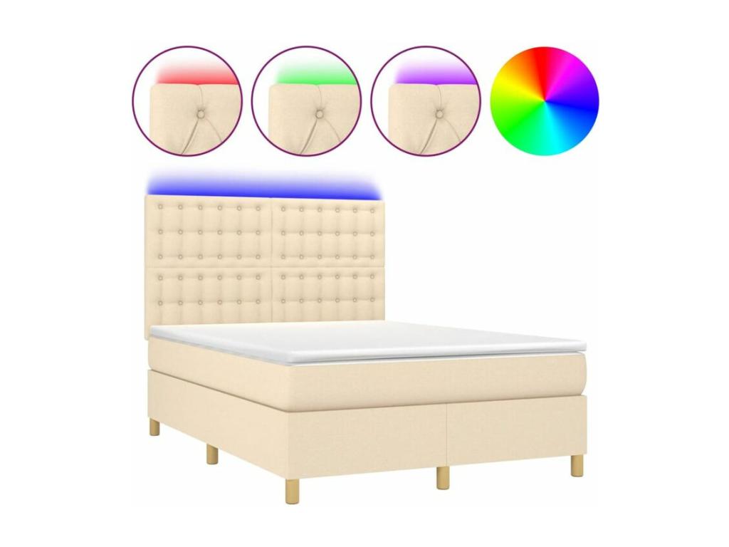 Sunmeub bed base and mattress with LED lighting, Cream, 140x200 cm, Fabric, 59860AKEZ