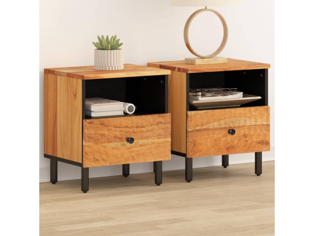 2-piece bedside tables, 40x33x46 cm, Sunmeub solid wood, 86024QXDV