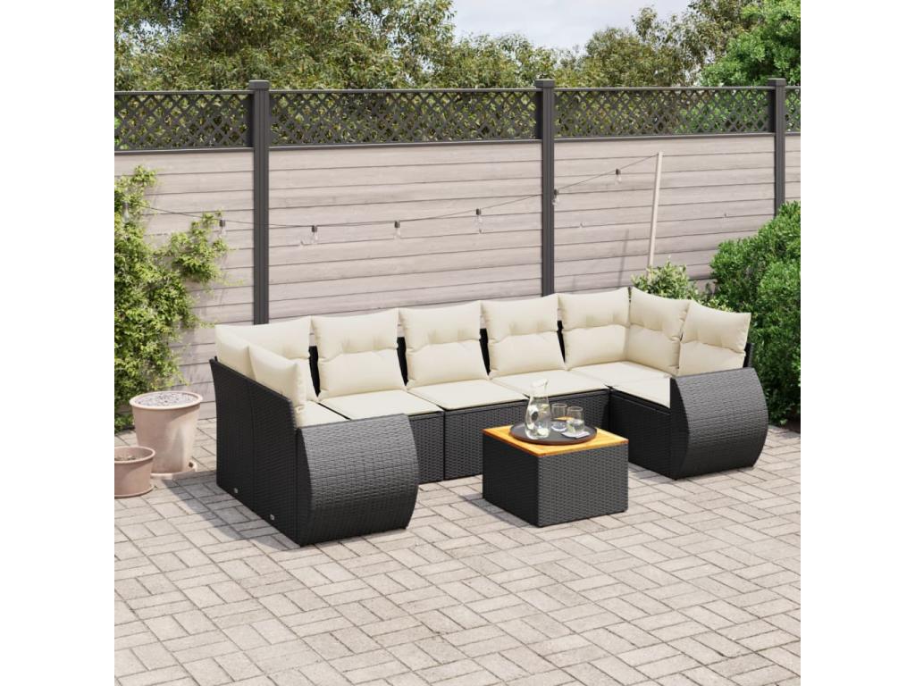 8-piece garden furniture set with cushions, black resin wicker, 11660DWNA