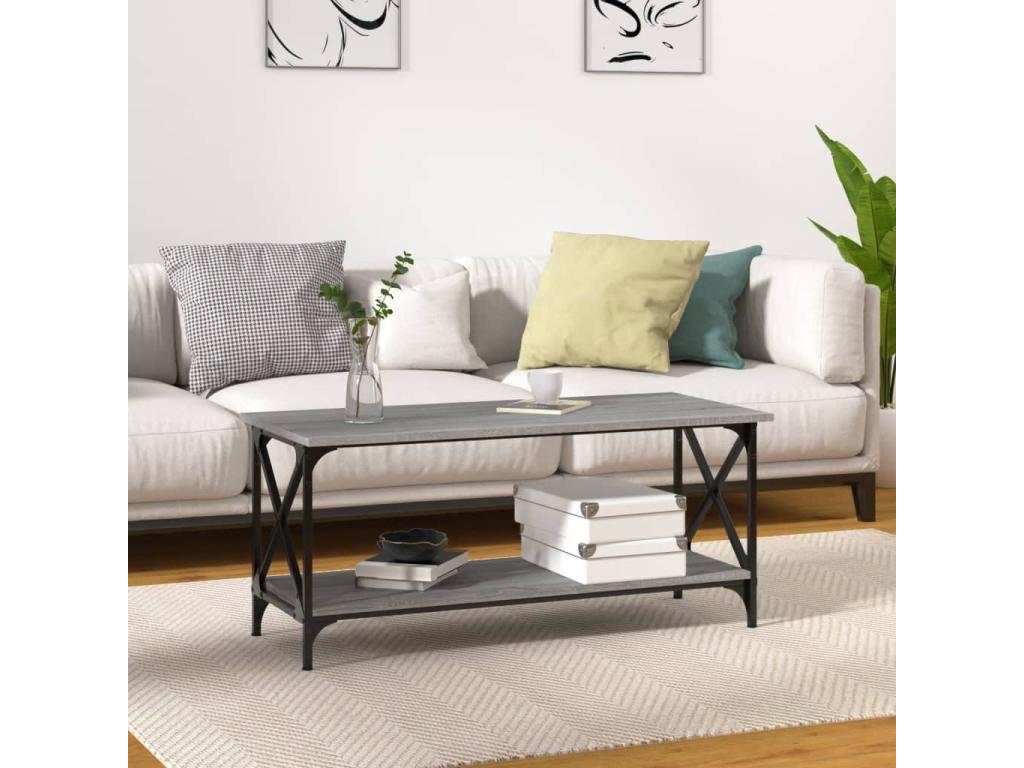 Sunmeub Grey Coffee Table 100x45x45 cm Engineered Wood and Iron 20380UNSO