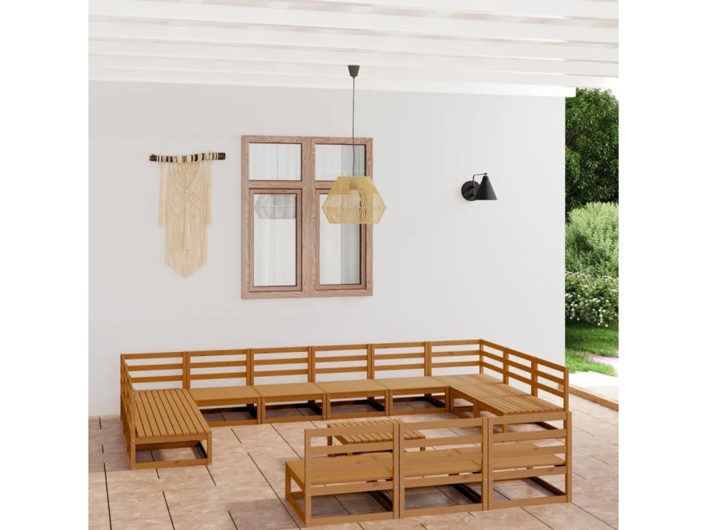 14-piece garden furniture set, solid pine wood, 21885SCYD