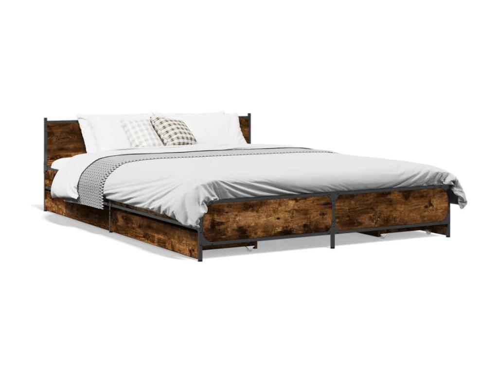 Bed frame with drawers, without mattress, smoked oak, 140x200 cm, 42581BWVU
