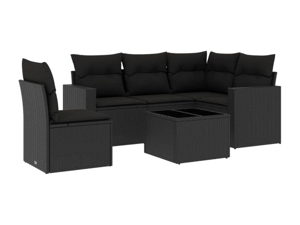 6-piece garden furniture set with cushions, black resin wicker 06047XPRG