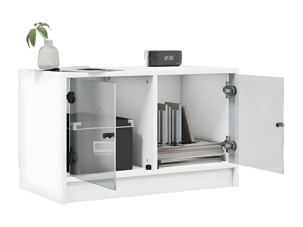 TV stand with white glass doors 68x37x42 cm 64875CWAL