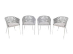 Set of 4 garden chairs in beige rope and galvanized steel - beige cushions 60713CYWT