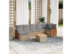 8-piece garden furniture set with cushions, beige wicker resin, 35975FBYP