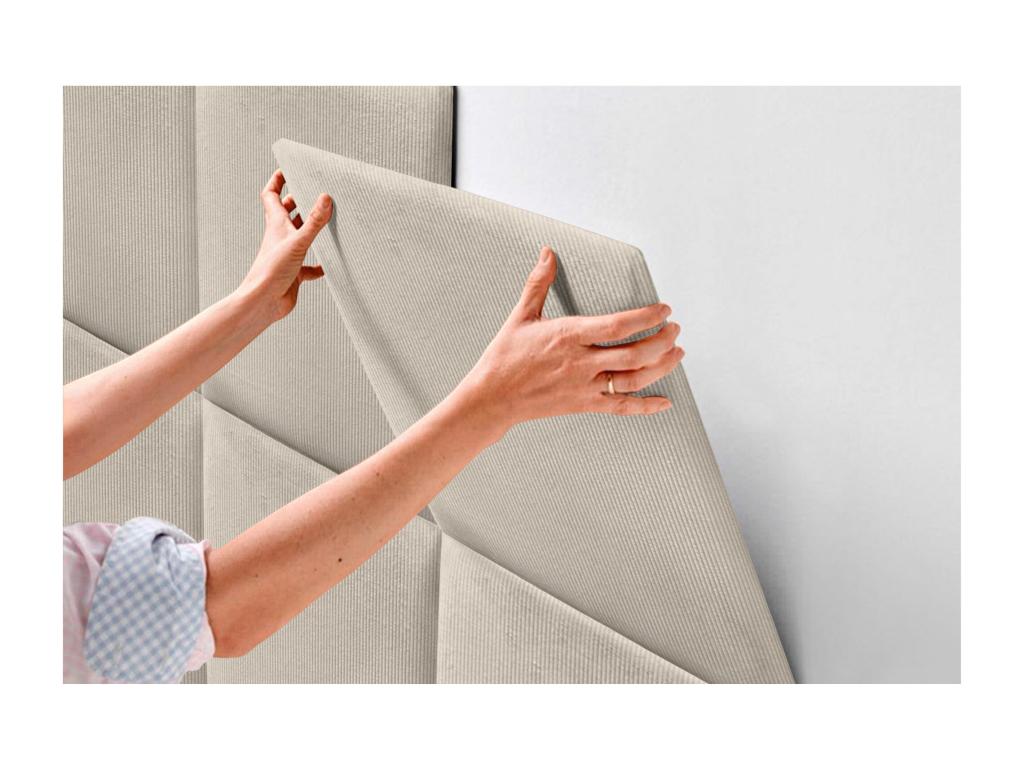 Homeboisstore Upholstered Headboard in High-Quality Corduroy, Homeboisstore Interior Composed of Interchangeable Self-Adhesive Panels, Beige, 140 cm, 50612LHSR