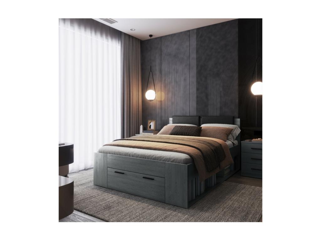 Adult bed 140x200 with integrated drawers - Sunmeubs Collection - Grey wood effect color 89550AESX