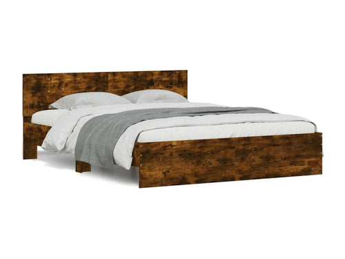 Bed frame with headboard and LED lighting, smoked oak, 150x200 cm, 90638UHOX