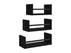 Set of 3 black engineered wood wall-mounted shelves with bars, 63708OPLW