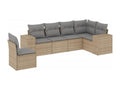 6-piece garden furniture set with cushions, beige woven resin, 13737TUEY