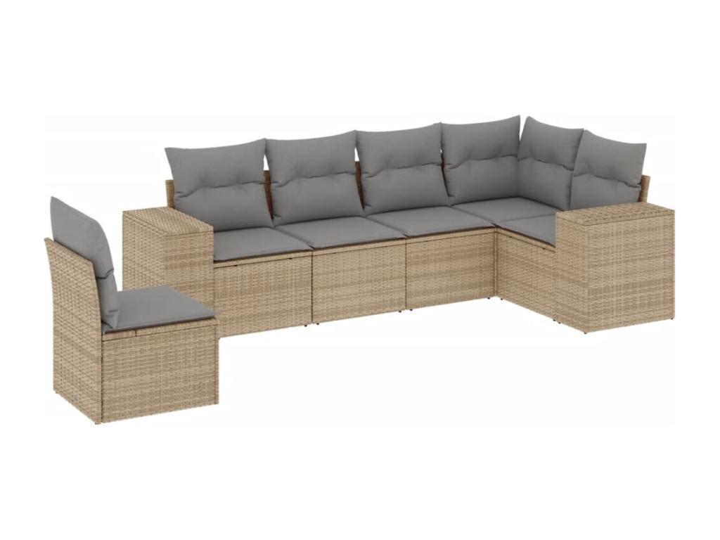 6-piece garden furniture set with cushions, beige woven resin, 13737TUEY