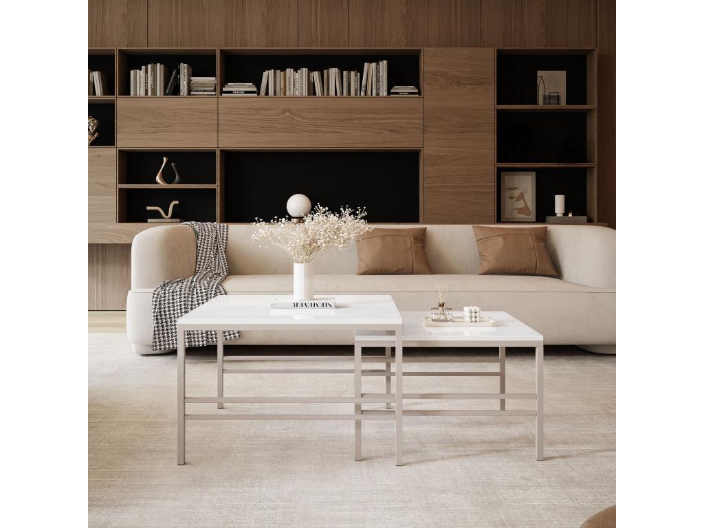 Nesting coffee table, 2-in-1, Glossy White, Cashmere frame 00260ZEHM