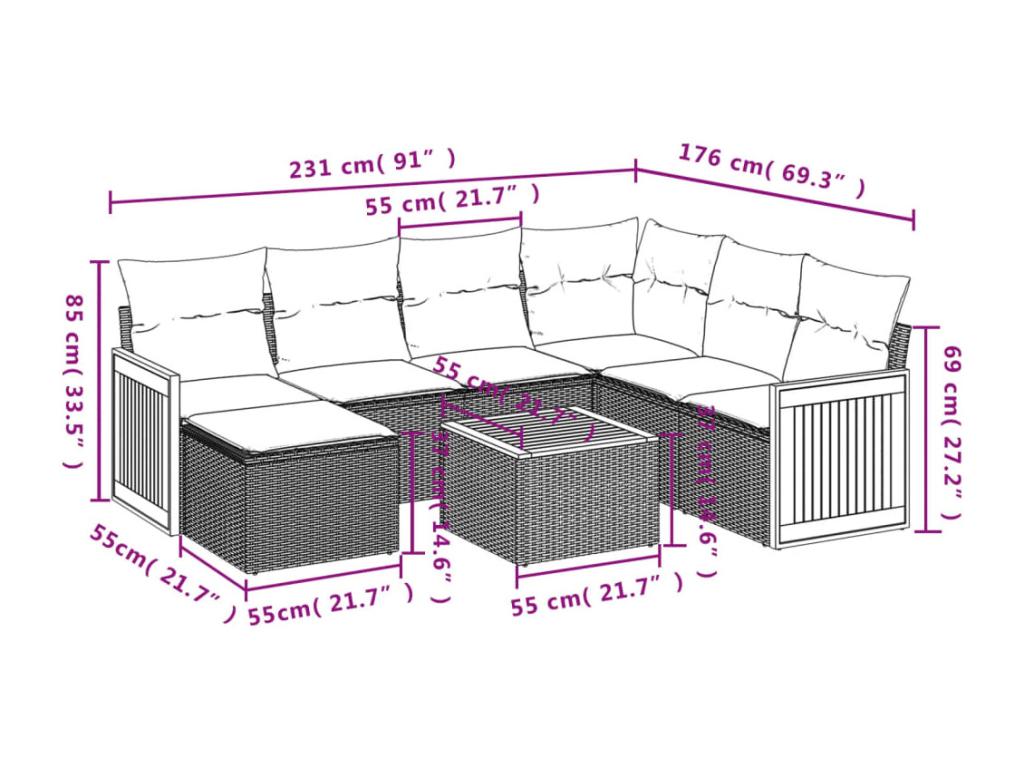 8-piece garden furniture set with cushions, beige wicker resin, 85744MGWZ