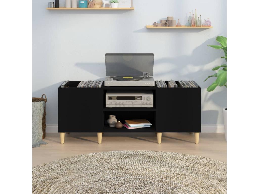 Black record cabinet 121x38x48 cm engineered wood 59237UNFH