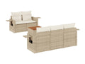 6-piece garden furniture set with cushions, beige woven resin, 35076HDOC