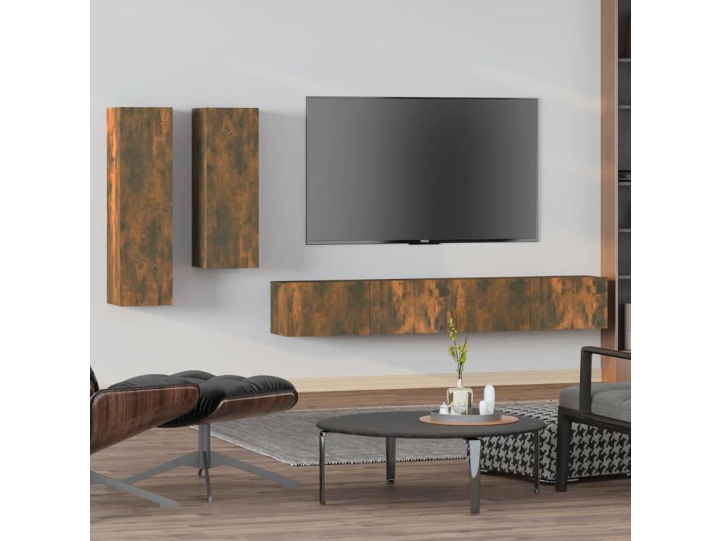 4-Piece TV Stand Set, Smoked Oak Engineered Wood 71510MJXP