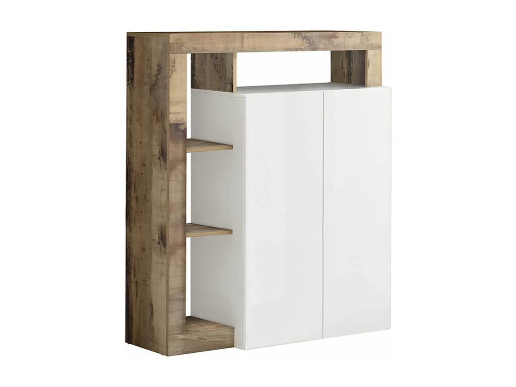 Sunmeub - 2-Door Bar Cabinet, White Lacquered Finish, Wood-Effect Frame and Shelves, Sunmeub 46853EEXB