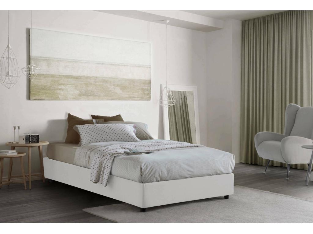 Sunmeub Double Bed with Storage, Fabric Upholstery, Made in Italy, Side Opening, Includes 120x190 cm Mattress, White 74847OICU