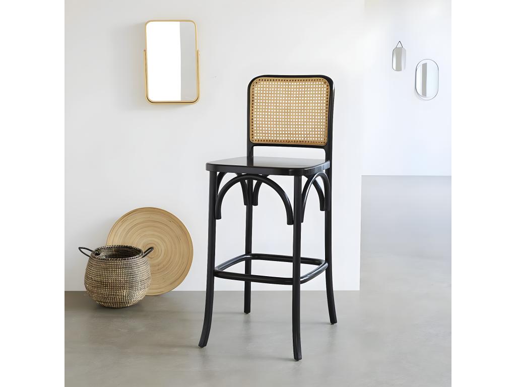 Solid mahogany bar stool with black caning 05107LXHT