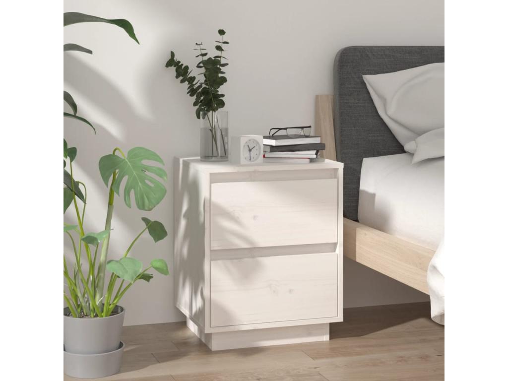 White bedside table 40x35x50 cm Solid pine wood 52920PYYC