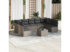 10-piece garden furniture set with cushions, grey woven resin, 92771PNRI