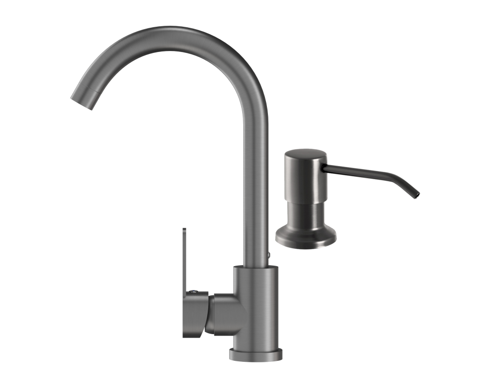Sunmeub Round Gun Grey Metallic Kitchen Mixer Tap Sink 72976SQXD
