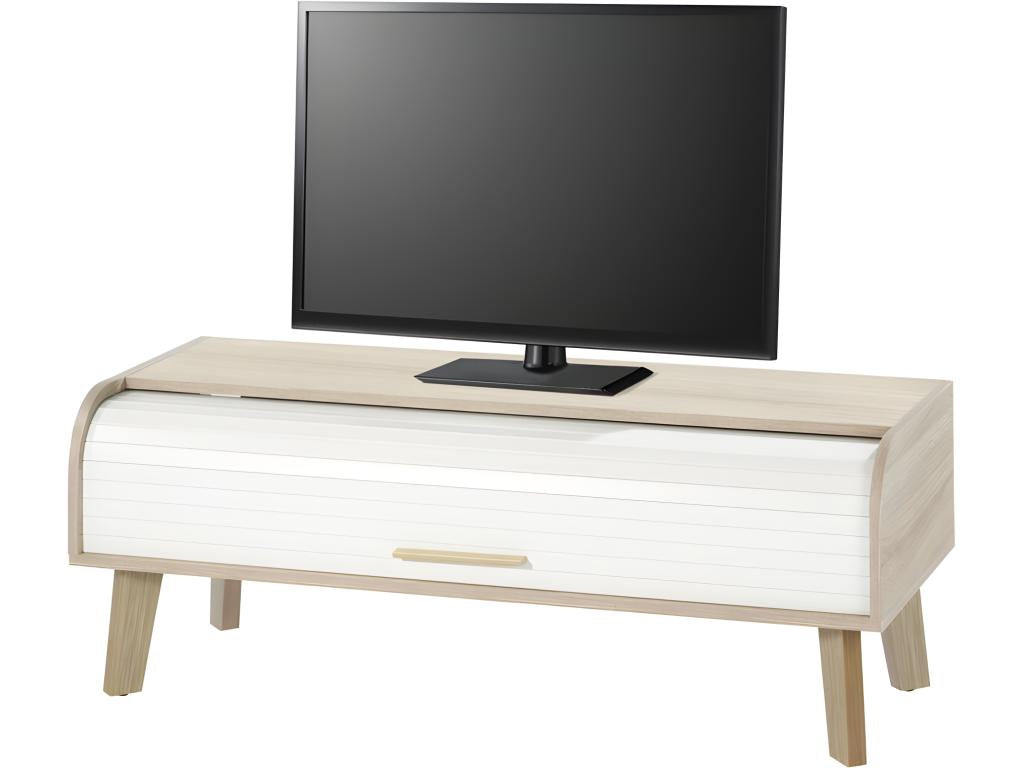 Vintage Oak TV Stand with 1 Curtain - Curtain Color: White Curtain 22572UCDI