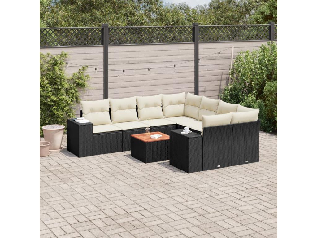 9-piece garden furniture set with cushions, black resin wicker, 99220GIDO