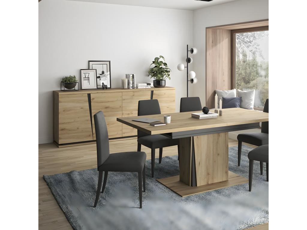 4-Door Buffet, Oak and Black Finish, 221 cm Wide - Crack 15637VBKN