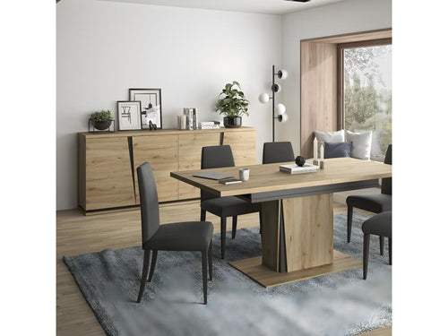 4-Door Buffet, Oak and Black Finish, 221 cm Wide - Crack 15637VBKN